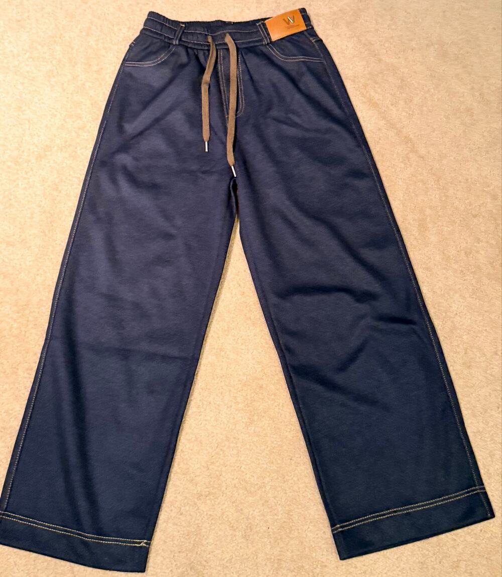 W Denim Blue Wide Leg Drawstring Pull-On Pants Joggers Size L